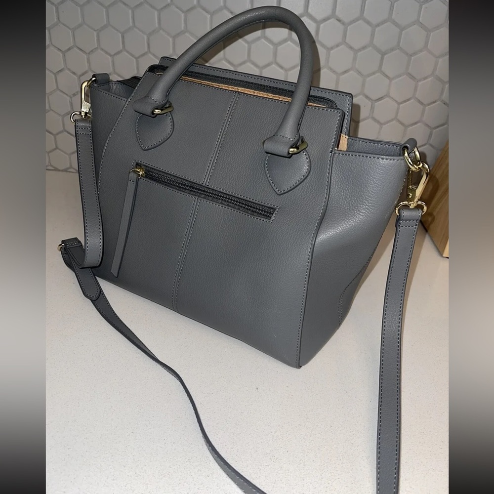 Ora Delphine Gray Leather Satchel Purse - Picture 6 of 6
